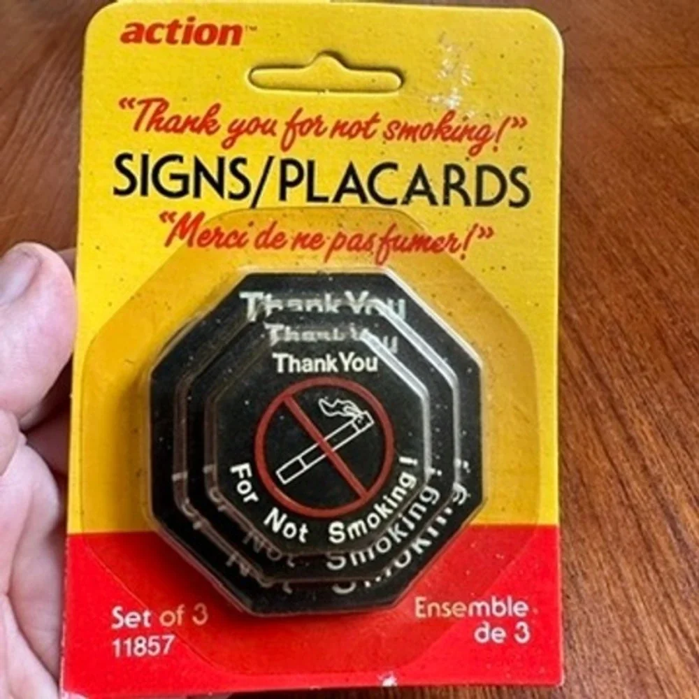Action 1990 Vintage Thank You For Not Smoking Signs Set of 3 Retro Office Decor